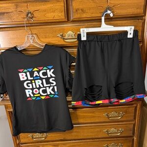 Black Graphic Tee and Shorts Set